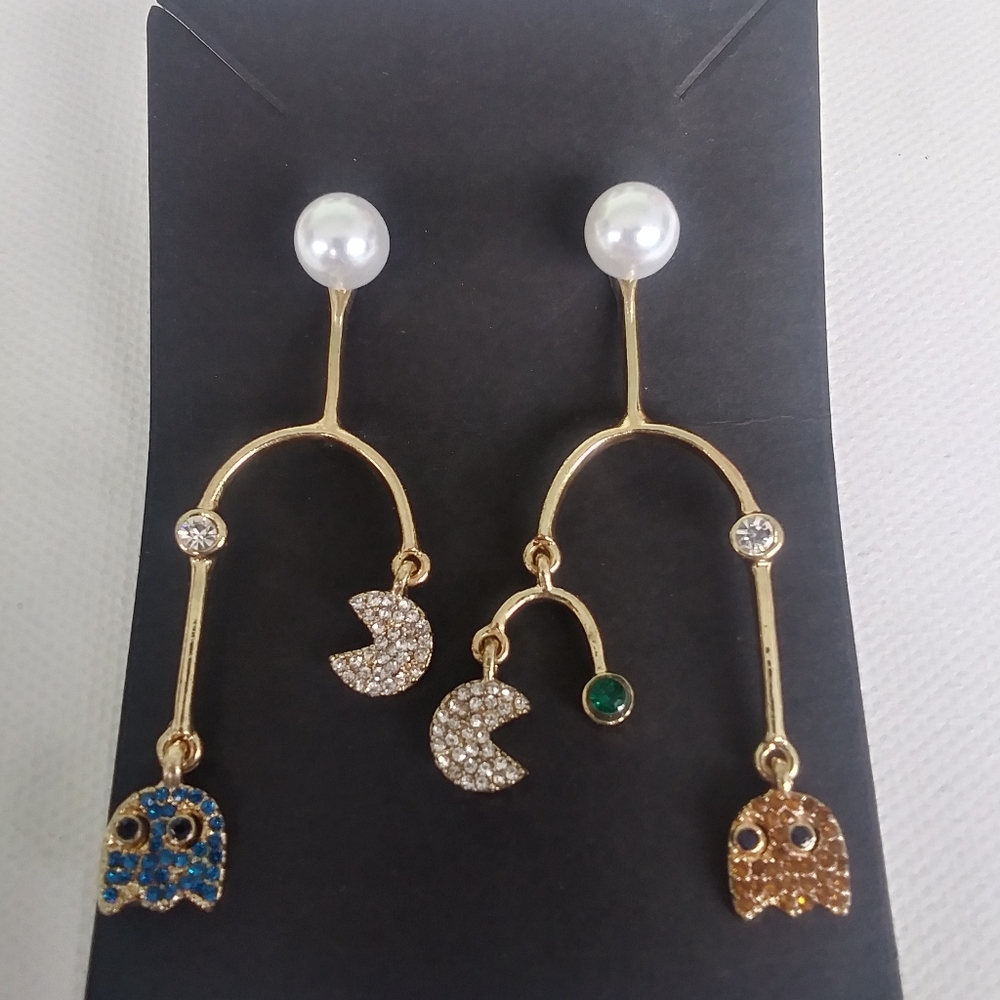 Gold stainless steel pac man earrings